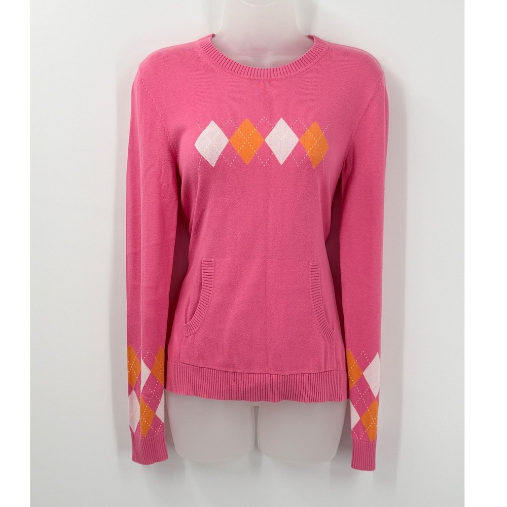Y2K 90s Tommy Hilfiger Argyle Sweater Womens Sz S Pink Preppy Old Money Clueless